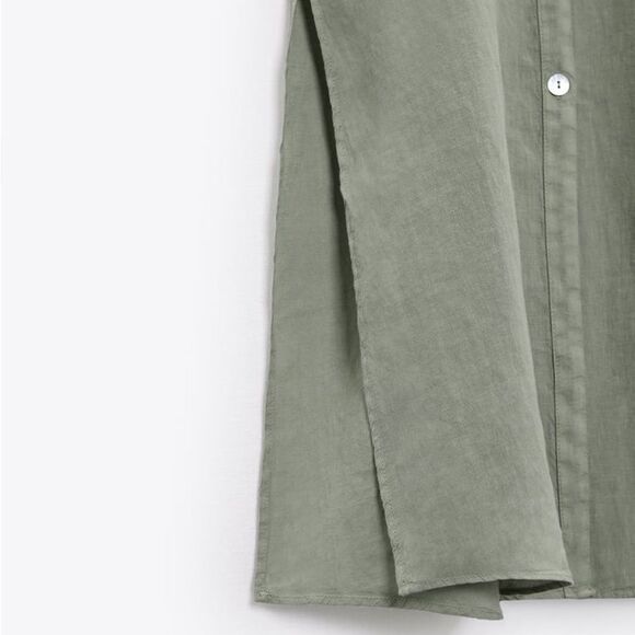 Zara 100% Linen Dress Pockets Khaki - Picture 4 of 11